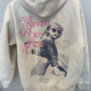 Taylor Swift Cream Hoodie with Pink Graphic